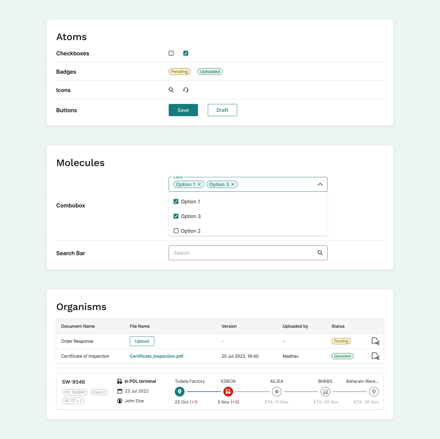 Atoms, molecules and organisms from the Shipwaves design system